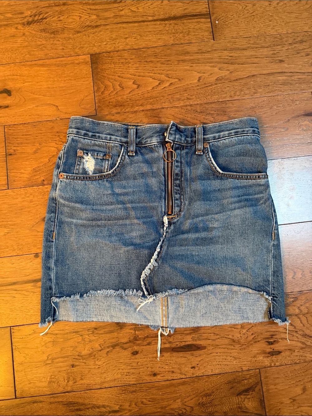 RAG&BONE Blue Denim Mini Skirt with Front Zip